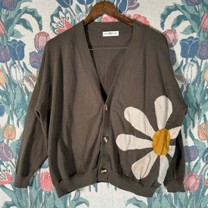 Natural Life Light Brown Daisy Cardigan Sweater Women’s Size XS/S Preppy Style